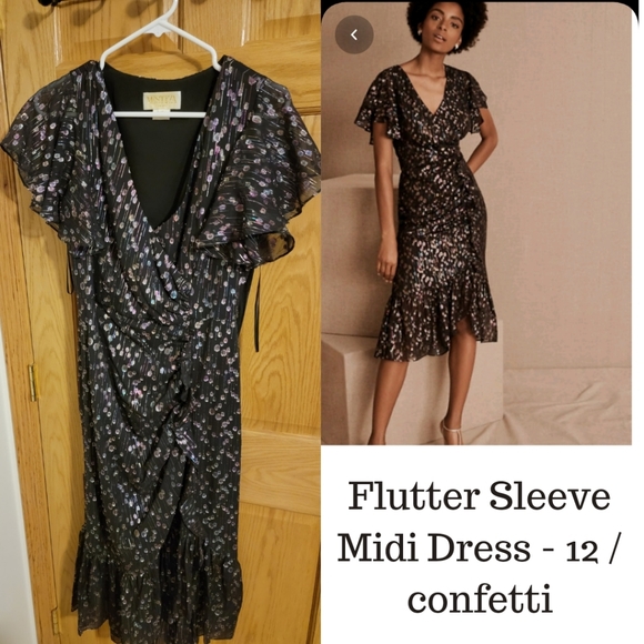 Flutter Sleeve Midi Dress -in confetti  - Picture 1 of 1